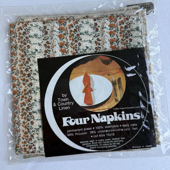 Vintage 70s Town & Country Linen Napkins Set of Four 15”x15” Fall Flowers - Picture 1 of 1